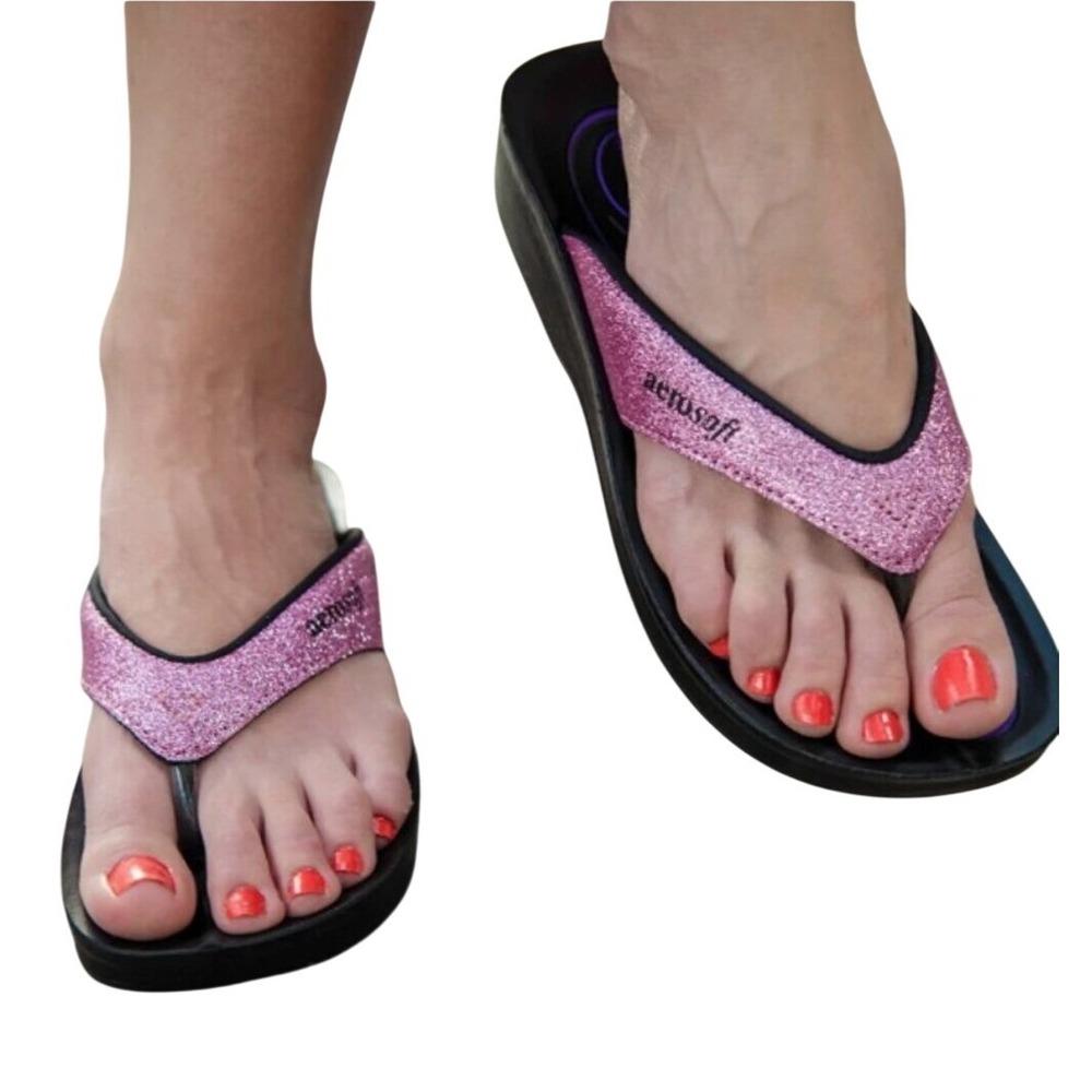 Aerosoft Women's Glitter Thong Sandals Flip Flops‎ Size 40 Purple Arch Support